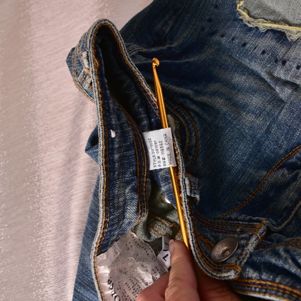 Dollhouse Jeans Distressed Patchwork Blue Size 7 - image 3